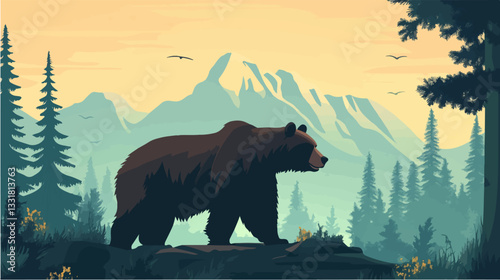 Brown bear illustration. Bear. Wild animal.