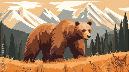 Brown bear illustration. Bear. Wild animal.