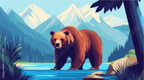 Brown bear illustration. Bear. Wild animal.