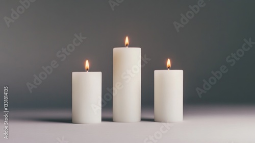 Three elegant white candles emit warm light, creating serene atm