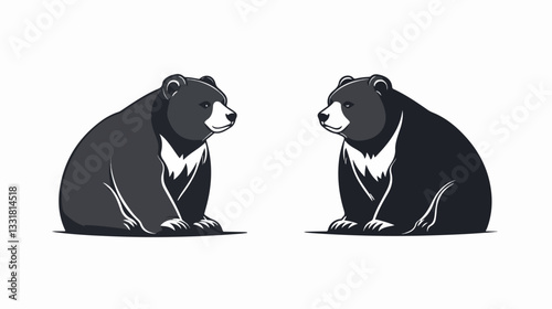 Black and white illustration of a brown bear. Bear. Wild animal.