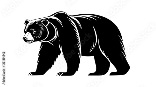 Black and white illustration of a brown bear. Bear. Wild animal.