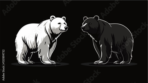 Black and white illustration of a brown bear. Bear. Wild animal.