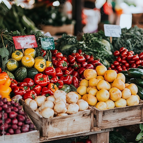 Farmers market colorful produce healthy food