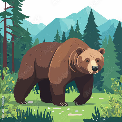 Brown bear illustration. Bear. Wild animal.