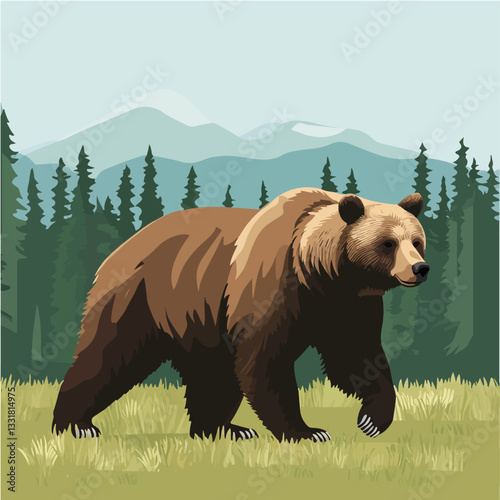 Brown bear illustration. Bear. Wild animal.