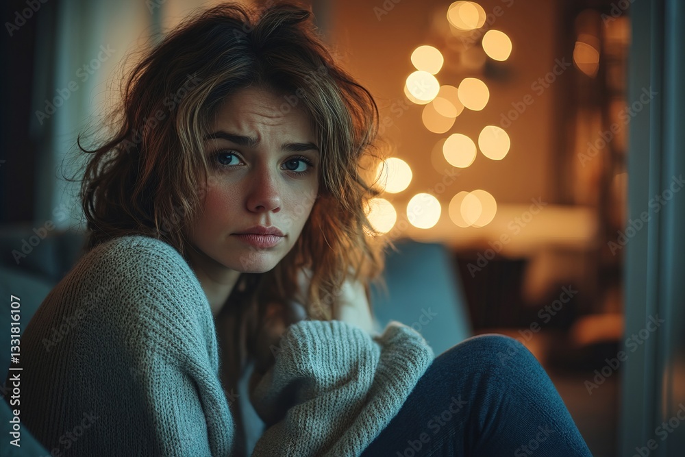 Fototapeta premium a woman looking sad and worried.