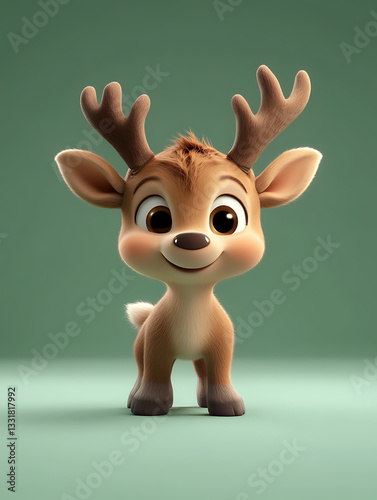 Obraz na płótnie Cheerful cartoon deer character with big antlers and bright eyes in a simple background w salonie