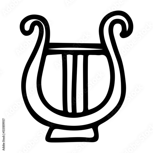 Musical instrument harp. Hand drawn doodle. Stringed plucked instrument of musician. Frame with strings. Vector line art illustration.