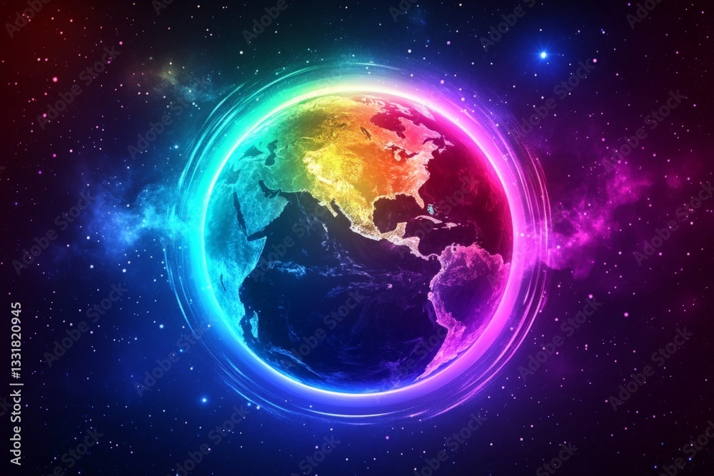 Fototapeta premium Colorful digital depiction of Earth with cosmic background showcasing the beauty of our planet
