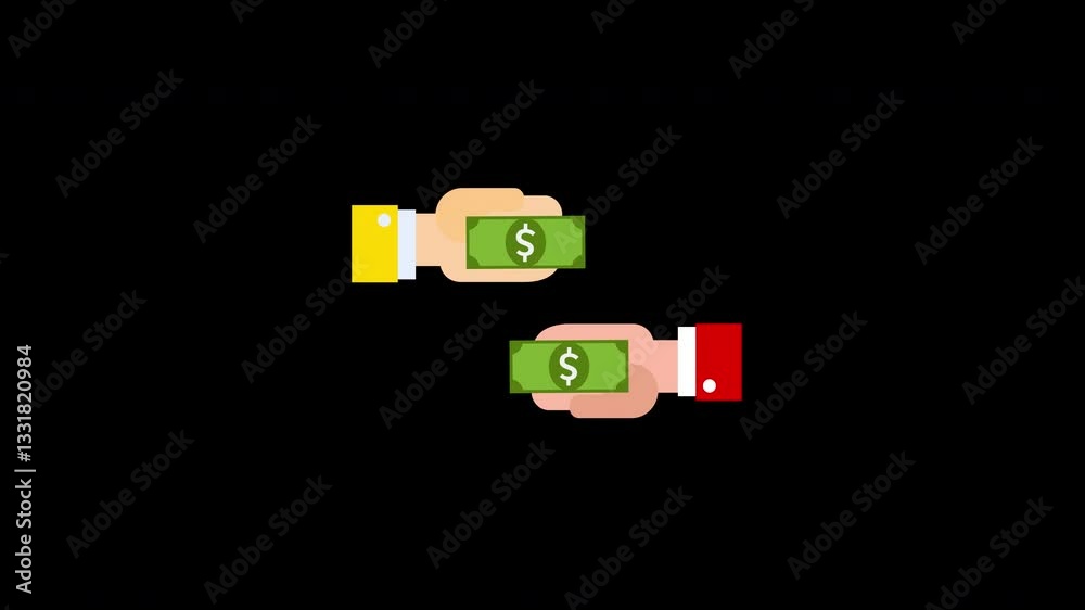 Loop animation video of a hand giving money bills to another hand, representing payment concept with alpha channel Loop animation video of a hand giving money bills to another hand, representing payment concept with alpha channel