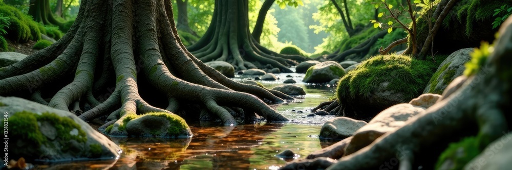 Roots and tree trunks intertwined with other rocks, nature, moss Roots and tree trunks intertwined with other rocks, nature, moss