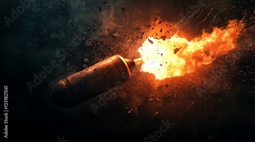 Exploding incendiary device with fire and debris.