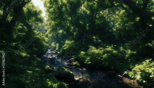 In summer sunny forest. Landscape.