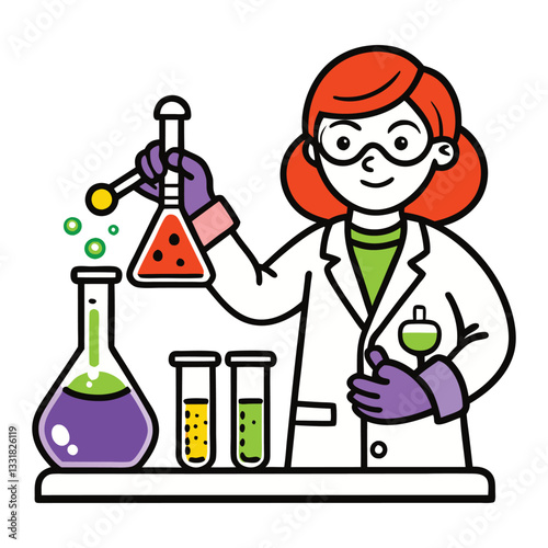 Cartoon illustration of a scientist in a laboratory 