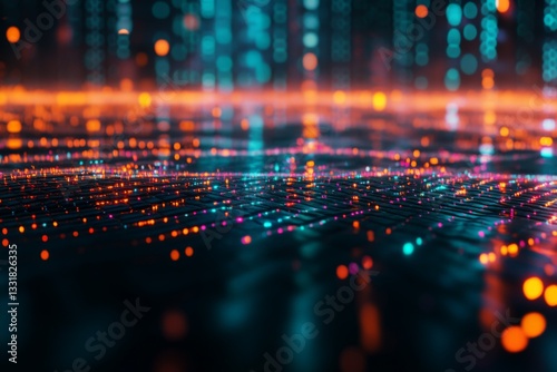 Wallpaper Mural Colorful abstract digital landscape with glowing dots and lines at night Torontodigital.ca