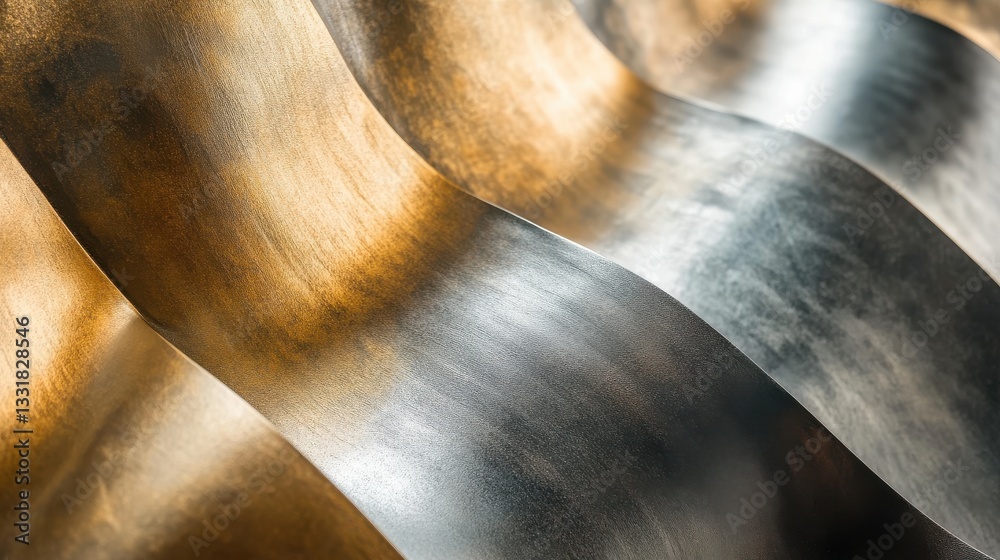 Close-up of wavy metallic surface with silver and gold texture Close-up of wavy metallic surface with silver and gold texture
