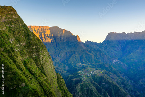 Sunrise over Cilaos Circus at Reunion Island