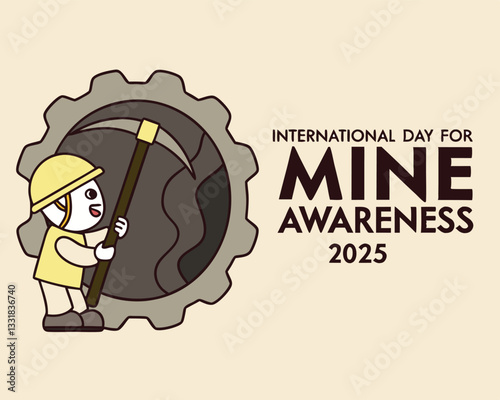 International Day for Mine Awareness 2025: Cartoon Miner Illustration