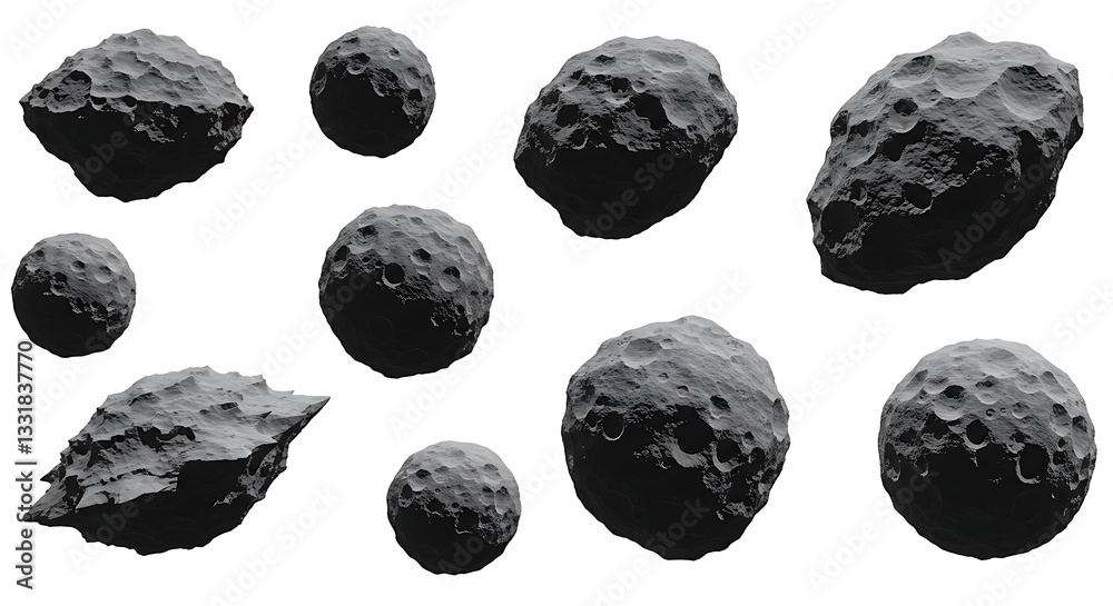 Dark Gray Asteroid Rocks Space Objects Outer Space Elements Celestial Bodies 3D Render Isolated Dark Gray Asteroid Rocks Space Objects Outer Space Elements Celestial Bodies 3D Render Isolated