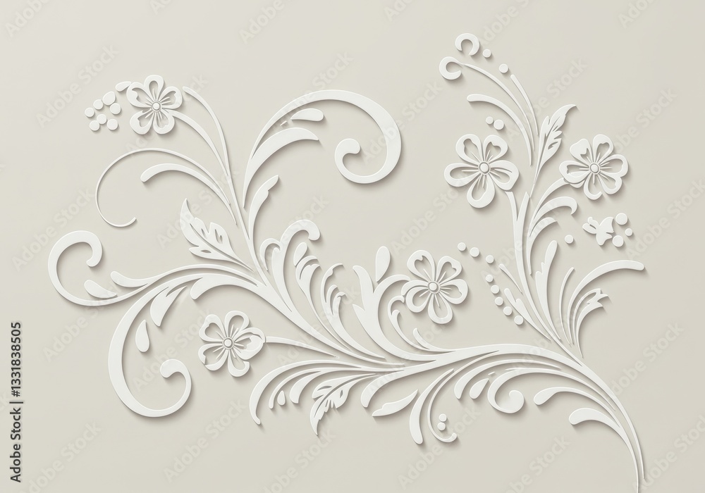Elegant Floral Ornament with White Paper Cutout Effect on Beige Elegant Floral Ornament with White Paper Cutout Effect on Beige