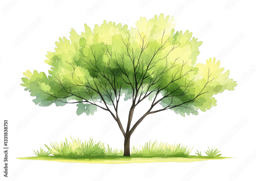 Fototapeta premium isolated transparent Background. vibrant tree illustration with lush green leaves and grass