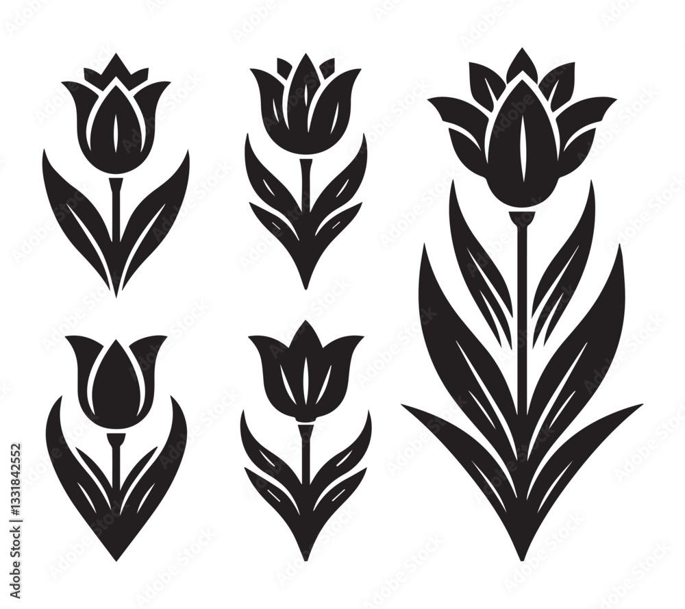 Fototapeta premium Black and White Silhouette set Tulip Designs