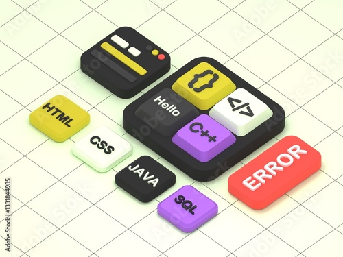 Coding Keys: Modern technology is a vibrant arrangement of colorful keyboard keys, symbols that shape the digital world