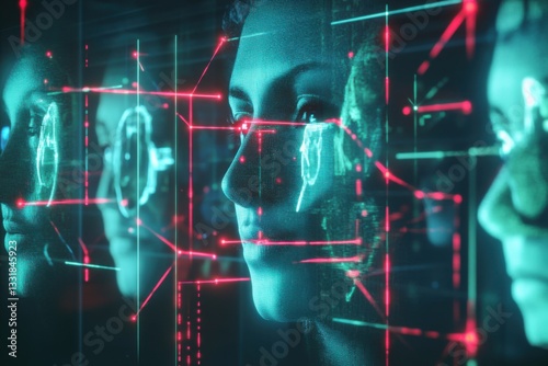 Futuristic AI interface analyzing faces through advanced recognition technology