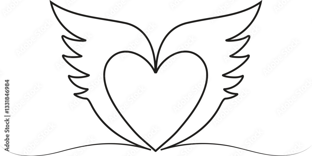 Heart love shape with flying wings continuous line drawing Heart love shape with flying wings continuous line drawing