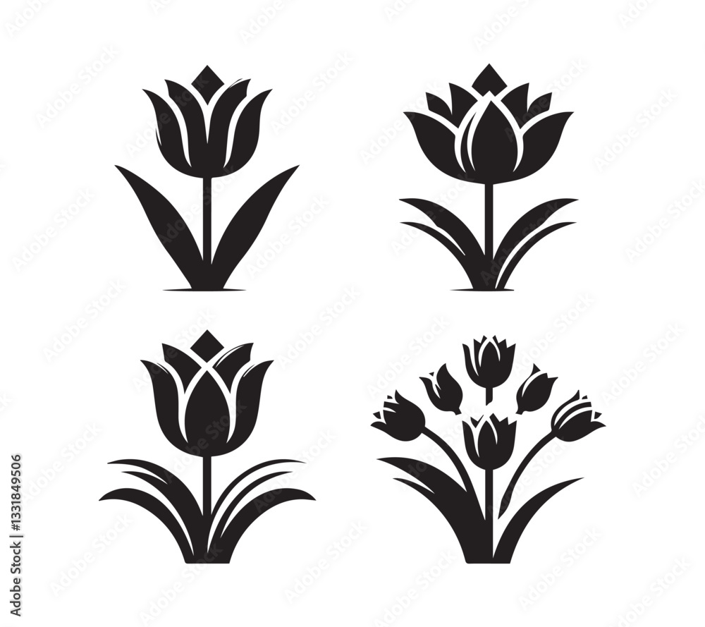 Fototapeta premium Black and White Silhouette set Tulip Designs