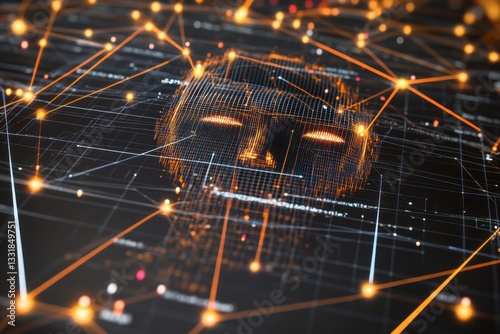 An abstract visualization showcases AI-powered face recognition