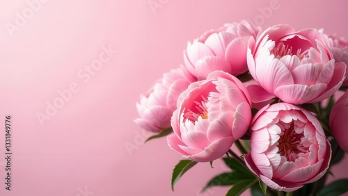 A Delicate Bouquet of Soft Pink Peonies on a Pale Pink Background
