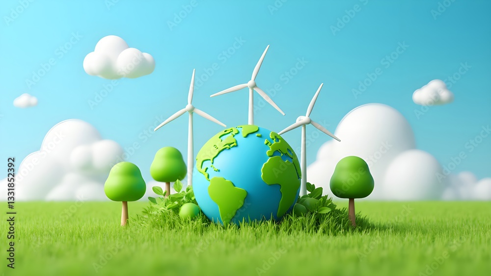 Naklejka premium Wind power generation and ecological harmony