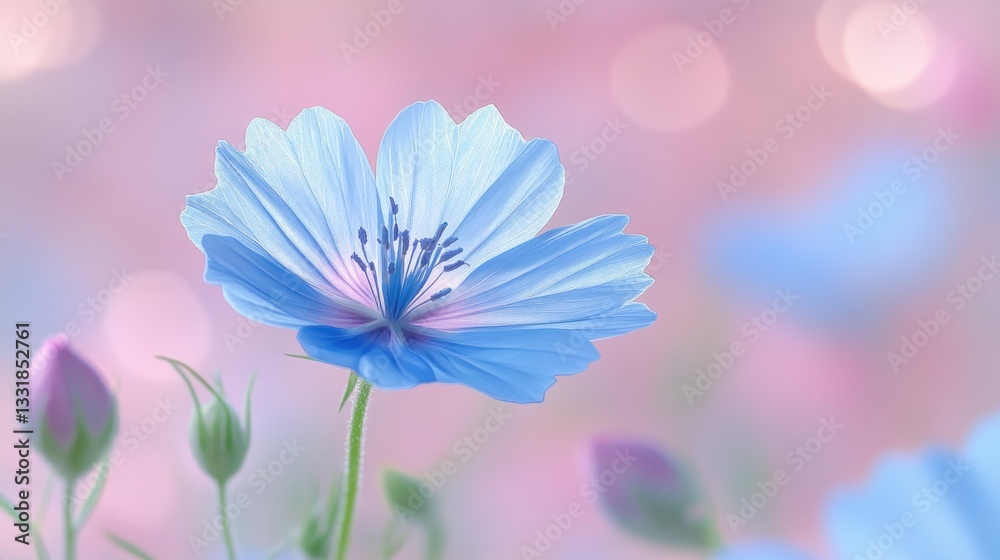 Light Blue Cosmos Flower in Soft Pink Background Light Blue Cosmos Flower in Soft Pink Background
