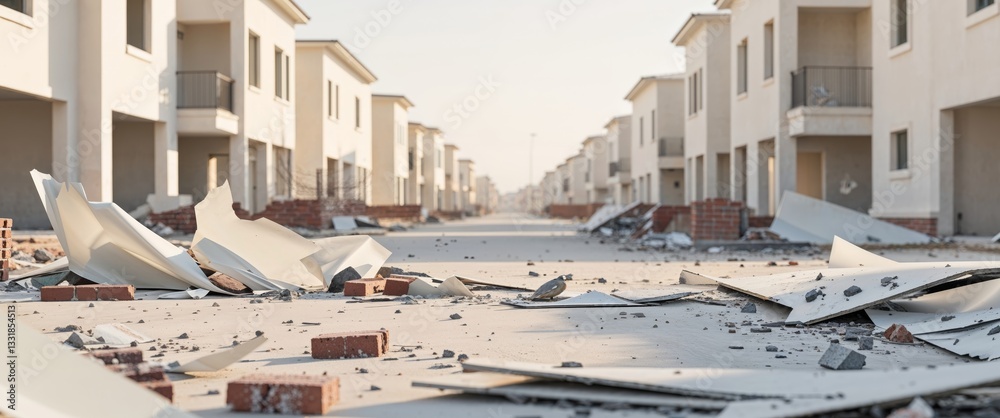 Fototapeta premium Debris Near New Homes in a Suburban Housing Project