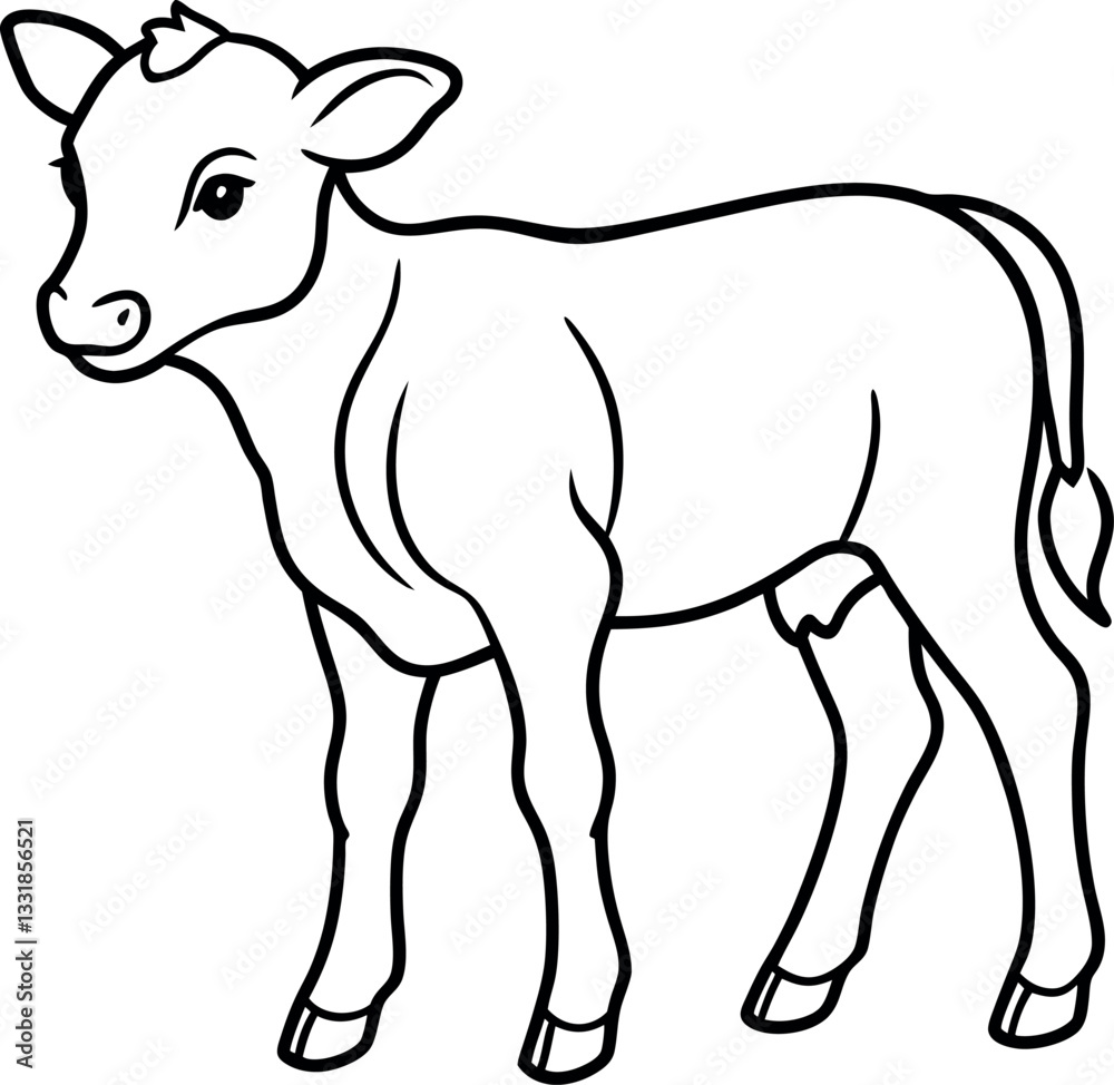 Simple line art drawing of a calf with small horns and a swishing tail, ideal for printable farm animal sheets, rural branding, and agricultural education.
Simple line art drawing of a calf with small horns and a swishing tail, ideal for printable farm animal sheets, rural branding, and agricultural education.