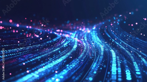 Abstract Digital Particle Flow Vibrant Blue Pink Purple Swirls