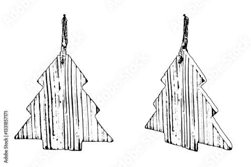 Vettoriale di una decorazione natalizia in legno a forma di alberello di natale