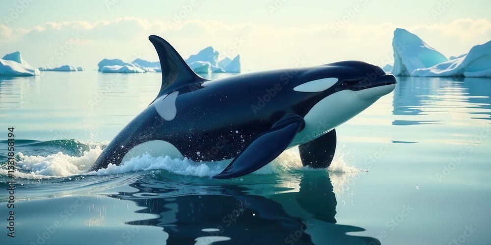 Obraz premium Majestic Orca Leaps Gracefully Through Icy Waters, A Breathtaking Display of Aquatic Power and Natural Beauty