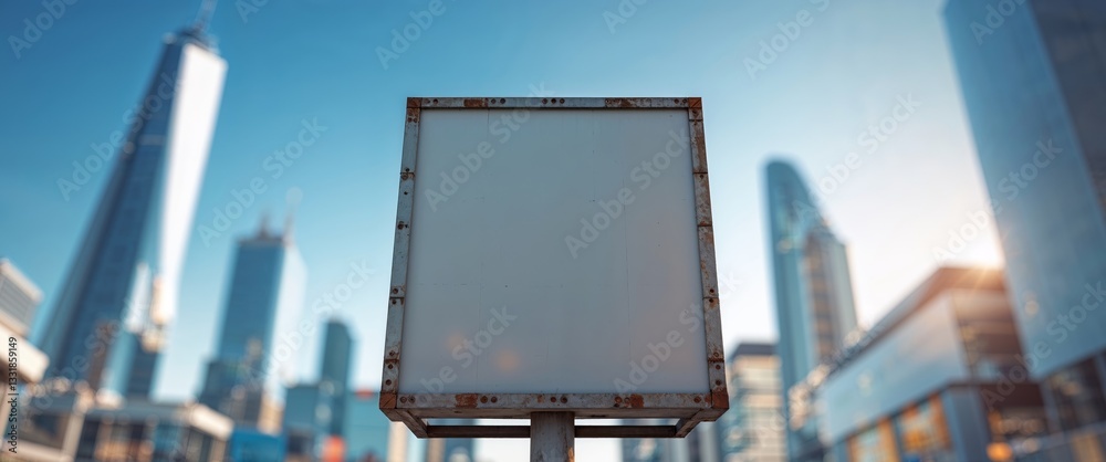 Empty billboard stands prominently on a clear day in an urban setting Empty billboard stands prominently on a clear day in an urban setting
