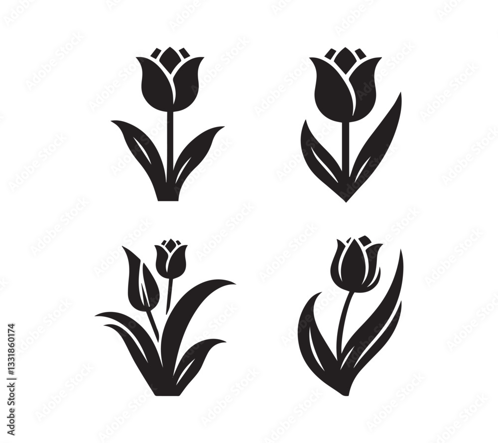 Fototapeta premium Black and White Silhouette set Tulip Designs