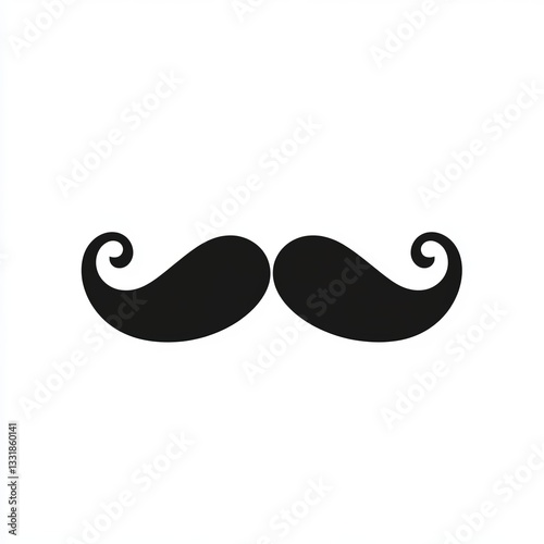Black Handlebar Mustache on White Background