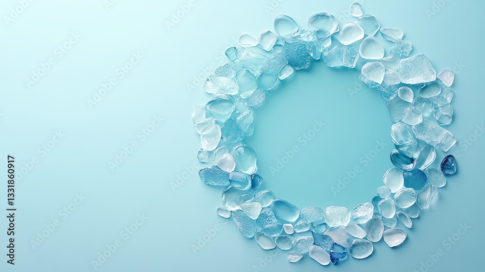 Obraz premium A circle of translucent blue stones on a light blue backdrop