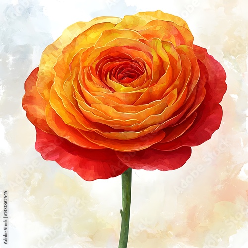 Orange Flower Bloom for Watercolor Background.