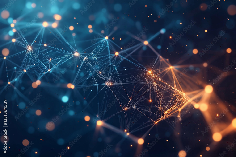 Fototapeta premium Technologic networks, technologic networks, particle energy flow, quantum computing visualization Technology Network Background. Abstract futuristic technology with polygonal shape