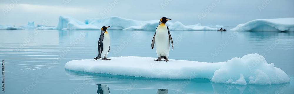 Obraz premium A Lone Penguin Standing On A Small Patch Of Ice Surrounded By Open, Warming Ocean Waters