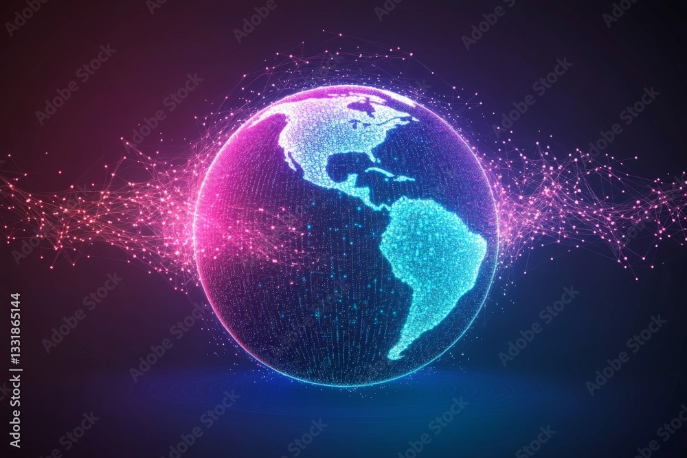 Digital globe with vibrant data connections representing technology and global communication trends Digital globe with vibrant data connections representing technology and global communication trends