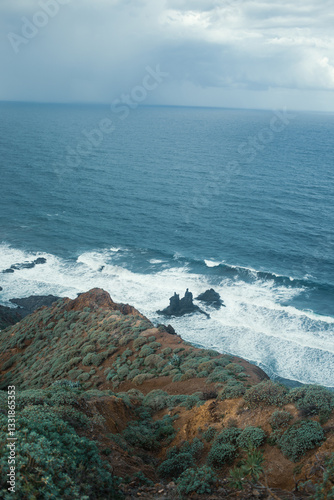 Εκτύπωση καμβά Spanish resort Canary islands, Tenerife deserted path with the magnificent sea o