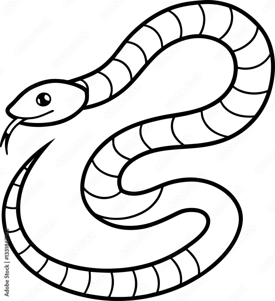 Fototapeta premium Simple outline illustration of an Eastern coral snake, perfect for reptile-themed coloring pages, educational wildlife activities, and printable nature worksheets